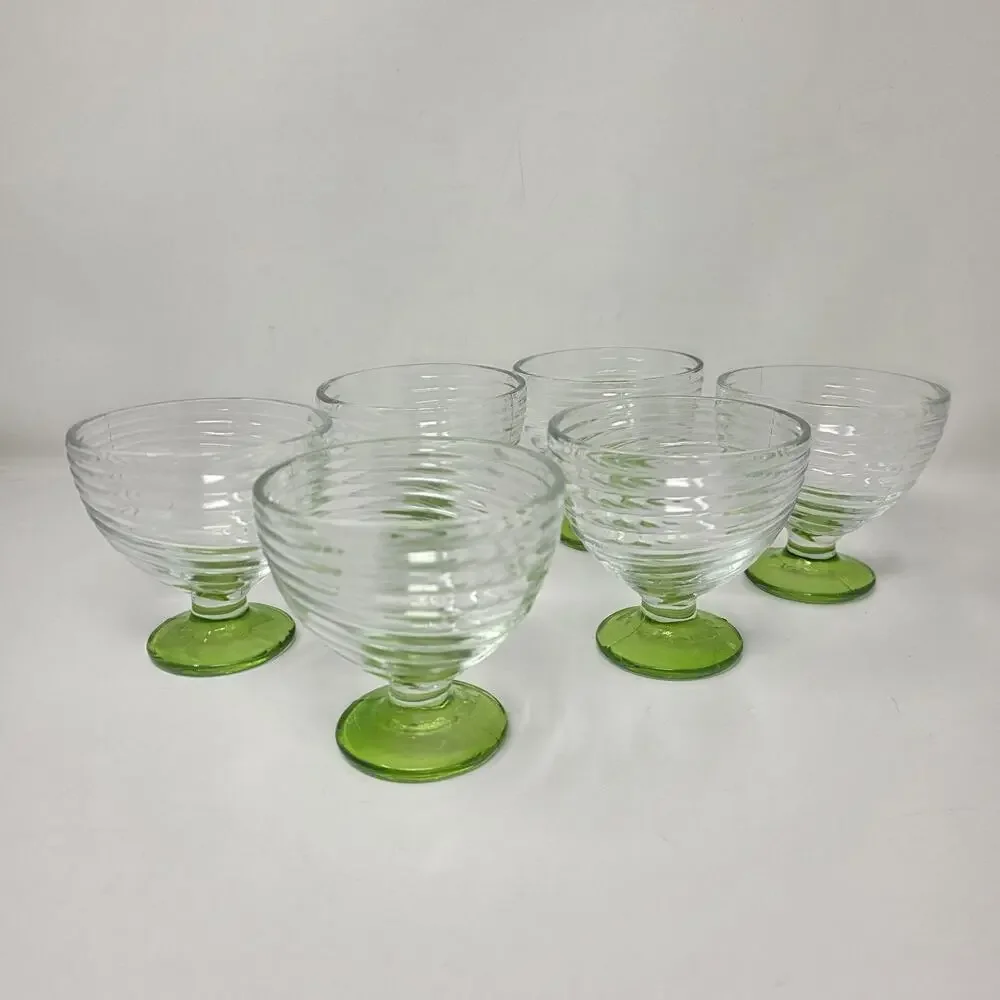 Anchor Hocking Manhattan Park Avenue Swirl Foot Dessert Dish Parfait Green x6
